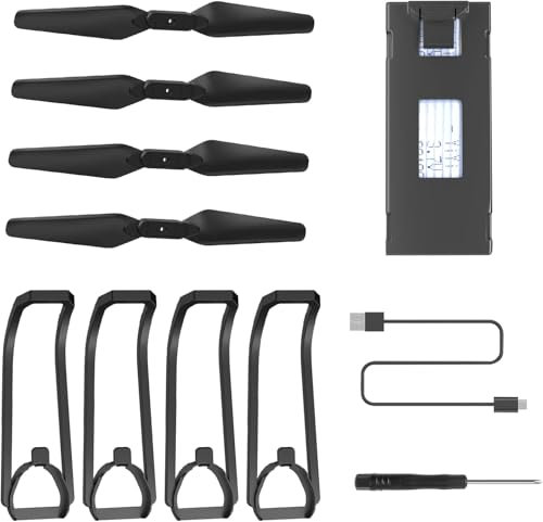 Wipkviey T28 Drohne Ersatzzubehör-Set mit Propellerschutz, Propellerdeckel, Ersatzlamellen, Schraubendreher, 1 x modularer 3,7 V 1200 mAh wiederaufladbarer Li-Po-Akku, Ladekabel