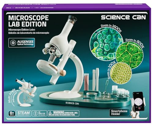 Science Can Mikroskop für Kinder 40X-1600X LED Studentenmikroskop mit 8 Vorbereiteten Dias Biologie-Labor für Schulkinder mit WF10x und WF10x Okularen, Expedition Natur Geschenke für Kinder Alter 8-12