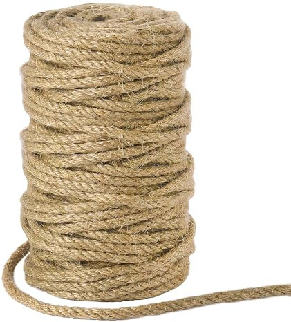 Corda Juta 30m Corda Canapa Cordoncino Naturale Juta Spago per Decorazioni, Tiragraffi per Gatti, Giardinaggio, Confezioni Regalo (6mm)