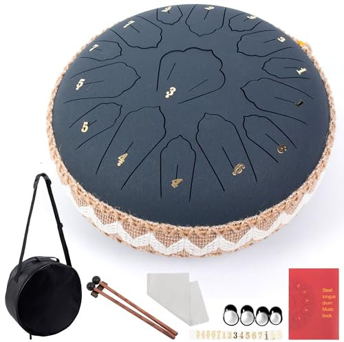 LOMUTY Tongue Drum C Major, 12 Inch 30 cm 15 Note Rain Drum, Steel Tongue Drum for Sound Healing, Meditation, Musical Education and Yoga, Steel Tongue Drum as a Gift, Dark Blue