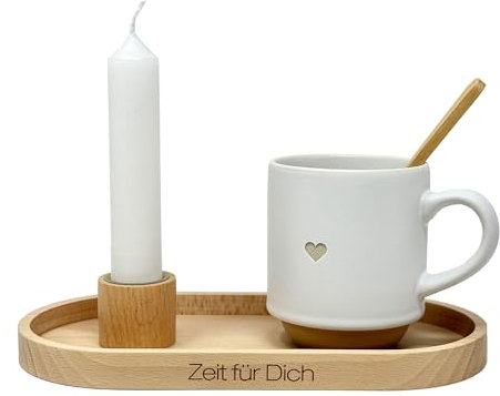 Schönes Geschenk-Set für die Liebsten (mit Wunschgravur: Tablett/Tasse/Kerze/Löffel)