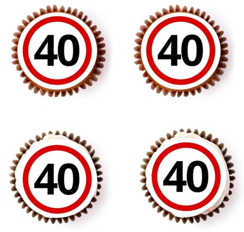 Gleevio Essbare Verkehrszeichen Tortendeko 40 Geburtstag Mann Frau,48 Stück Essbare Cupcake Deko 40.Geburtstag Deko,Cupcake Topper 40. Geburtstagdeko,1985 Kuchendeko 40 Jahre Torten Topper 4,5cm