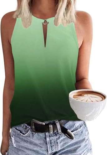 SENBATU Canotta Canotta Senza Maniche da Donna Camicette Casual estive con Scollo a V Gradiente Bianco al Verde sfumato X-Large XL 46-48