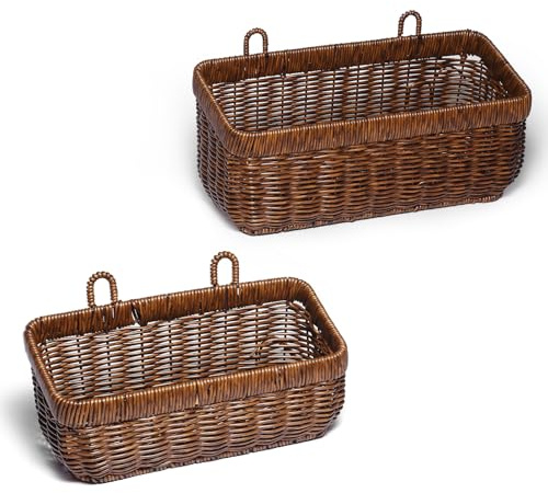 FRONDENT 2 Stück Hängekörbe Für Küche,Aufbewahrungskorb Zum Aufhängen An Der Wand,Retro-Dekorationsblumenkorb,Obstkörbe,Gemüse Aufbewahrung Organisation,Aufbewahrungsbehälter Ohne Deckel(Braun-Groß)