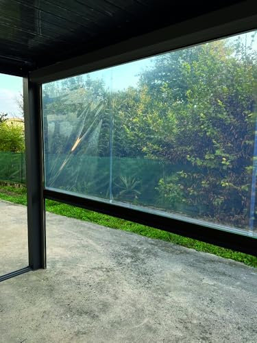 VERDELOOK | Tenda in PVC Trasparente a Caduta per Pergola Bioclimatica Atena 120, 4 Metri, Colore Grigio, Accessori per Pergola Bioclimatica, per Isolamento termico e Protezione Agenti Atmosferici