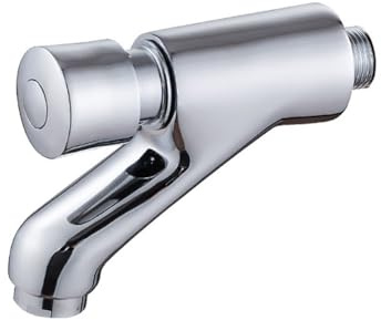 Robinet mural en laiton à fermeture automatique pour lavabo de salle de bain - Économie d'eau - Retard de temps - Robinet d'eau froide - Chromé