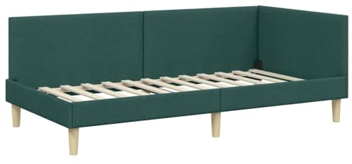 vidaXL Corner Bed Frame Other with Headboard Dark green 80 x 200 cm, Modern Bed Frame, Rectangular Design, Breathable Material, Adjustable Headboard, Space-Saving Bedroom Furniture, Stylish Setup