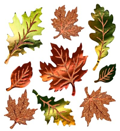 3 PAGEN® 9 Stück Soft Fensterkleber Herbst – Fenster Aufkleber mit Glitter 9x – Herbstblätter Herbstlaub Herbstdeko Sticker – selbstklebend, ablösbar & wiederverwendbar – Glitzereffekt – Größe 4-9 cm