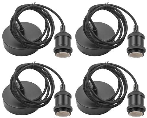 E27 Cable Suspension Luminaire: 4 Pièces Suspension Support De Lampe Avec Anneau à Vis, Support De Lampe E27 Avec Câble Réglable De 150 Cm Pour éclairage Au Plafond Salon, Chambre (Noir)