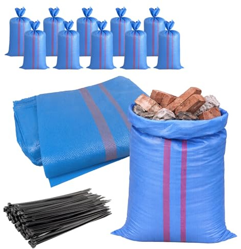 Crisalide® Sacchi Macerie in Polipropilene Blu Ultra-Resistenti 100 Kg – Confezione da 10 + 10 Fascette | Sacchi PP Antistrappo per Edilizia, Detriti, Giardinaggio e Agricoltura