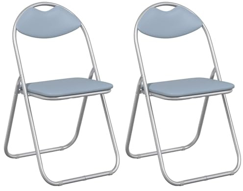 vidaXL Klappstuhl 2 pcs Grau 48 x 43,5 x 81 cm Kunstleder, Kompakter, moderner, tragbarer Stuhl für Essbereich, Klassenzimmer, Wohnzimmer, leicht, langlebig und vielseitig