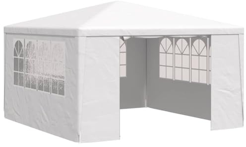 Professioneller Pavillon 4 x 4 m weiß mit Wänden | Stahlrahmen, PE 90 g/m², dekorative Fenster, Tür mit Scharnier, einfache Montage