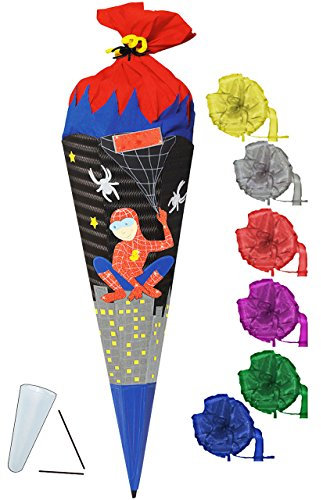 alles-meine.de GmbH BASTELSET Schultüte - Spider Figur/Mann - 85 cm - incl. Schleife - mit/ohne Kunststoff Spitze - Zuckertüte - Set zum selber Basteln - 6 eckig/schwar..