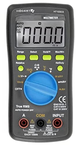 Högert Technik - Multifunctional digital meter I multimeter up to 600 V / 10 A I RMS I LCD screen I rubber coating I ergonomic and compact I includes measuring cable I HT1E603