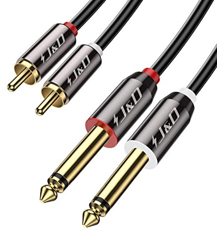 J&D Cinch auf 6.3mm Klinke Kabel 1.8m, Cinch Kabel Gold-Plated Kupfer Shell Heavy Duty 2 Cinch Männlich auf 2 x 6,3mm (1/4 Zoll) TS Männlich Mono Audio Adapter Kabel