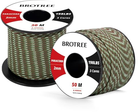 Brotree Paracord 2mm 30M 100% Nylon Seil mit 3 Kern Schnur für Outdoor, Armband, Hundeleine - Bruchlast 90kg (Olivgrün Tarnung)