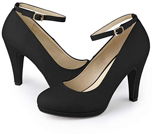 Allegra K Women's Round Toe Stiletto Heels Ankle Strap Court Shoe Black 5.5 UK/Label Size 8 US