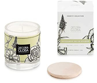 DECORAGLOBA - Vela Aromática en Vaso de Cristal - Fragancia Descanso en la Hierba - Aroma a hierba recién cortada - Colección Identity Mediterráneo - 50 Horas de Quemado (220gr)