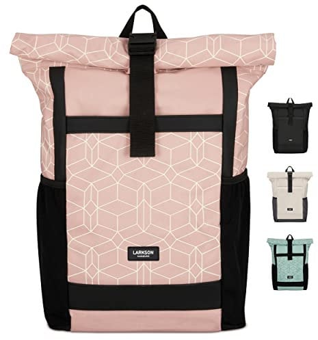 LARKSON Rolltop Rucksack Damen Groß Rosa - No 2 - Daypack für Schule, Uni, Fahrrad - 16 Zoll Laptop Fach für Arbeit - Nachhaltig - Anti-Diebstahl - Wasserabweisend