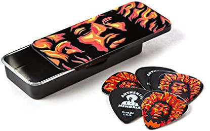 JIM DUNLOP Plektrum Jimi Hendrix, Stark, Schachtel aus Metall mit 6 Stück, Fire