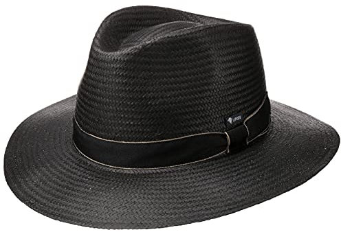 Lipodo Chapeau en Paille Black Traveller Femme/Homme - Made in Italy de Soleil d'été Plage avec Ruban Gros Grain Été Printemps-été - XL (60-61 cm) Noir