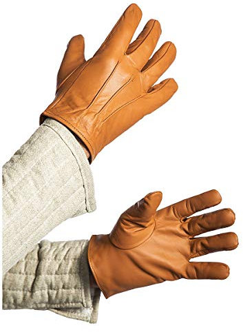 Andracor Robuste Handschuhe aus echtem Leder für verschiedene LARP-Charaktere - individuell einsetzbar für Mittelalter, Fantasy, Cosplay & Freizeit - Farbe: hellbraun - Größe: L