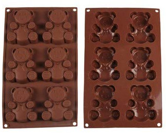 RoseFlower 6 trous dessin animé petit ours Winnie l'ourson gâteau moule en silicone, gâteau au chocolat pudding gelée savon muffin bricolage outil de cuisson, 29 * 17 * 2 cm