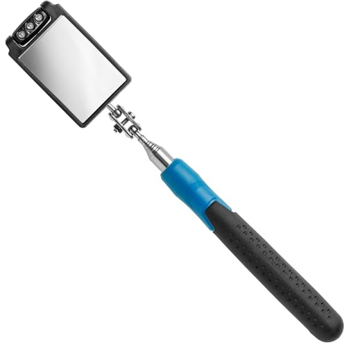 HÖGERT TECHNIK Specchietto di ispezione telescopico 50 x 80 mm con LED, allungabile 30 – 88 cm, testa dello specchio girevole, specchio telescopico con luce, specchio di ispezione allungabile