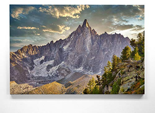 Atemberaubende Leinwand Bergbilder - Aiguille du Dru, Alpen - als 120x80cm großes XXL Leinwandbild. Wandbild als Hintergrund und Deko für Wohnzimmer & Schlafzimmer. Aufgespannt auf Holzrahmen