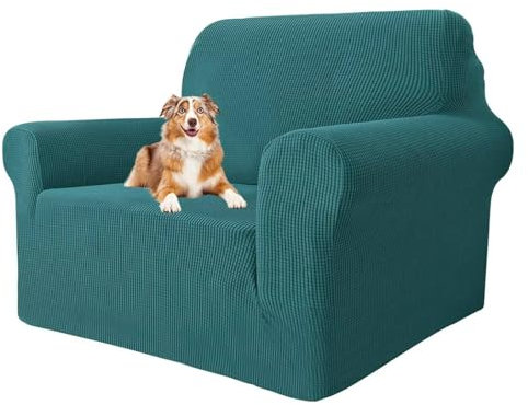 MAXIJIN Super Stretch Stuhlbezüge für Wohnzimmer, 1-teiliger Universal Stuhlbezug mit Armlehnen Jacquard Spandex Stuhlschutz Hunde Haustierfreundliche Sofa Couch Sesselbezug (1 Sitzer, Schwarzgrün)
