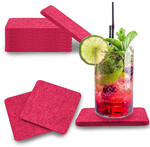 wortek Lot de 8 dessous de verre carrés en feutre pour verres - Diamètre : 10 cm - Lavables - Rose
