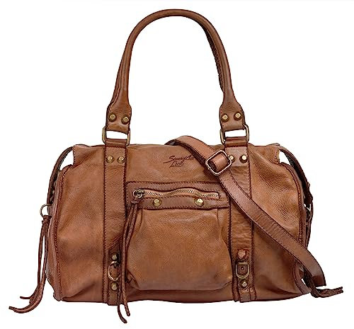 Samantha Look Shopper Echt Leder Damen | Made in Italy, Vintage Schultertasche, Umhängetasche mit Reißverschluss, große Henkeltasche | 021061