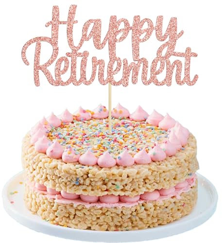 Gyufise Roségold Glitzer Happy Retirement Cake Topper Ruhestand Kuchen Dekoration Picks für Ruhestand Party Kuchen Dekoration Party Supplies 1 Packung