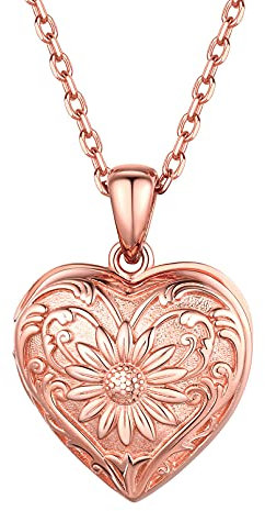 ChicSilver Rosegold Herzform Medaillon zum Öffnen Damen Mädchen Herzanhänger mit Foto/Text Gravur Personalisierter Photo Amulett für Liebespaar Familie