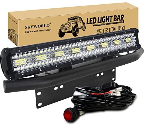 SKYWORLD 59 cm 480W LED Arbeitsscheinwerfer Bar 12V 24V Spot-Flood-Kombistrahl Zusatzscheinwerfer mit schwarzer Kennzeichenhalterung Toggle Switch Kabelbaum-Kit für LKW PKW ATV SUV 4x4 LKW Coche