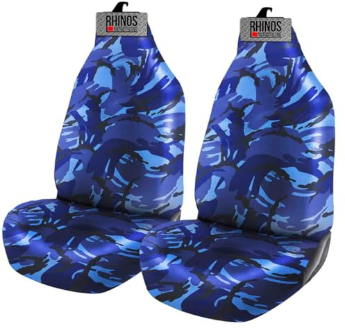 rhinos autostyling FOR Dacia Duster (2013-2018) - Heavy Duty Durable Nylon Driver Passenger Blue Camouflage Pair Waterproof Car Van Front Seat Covers Protectors - 2 x Fronts