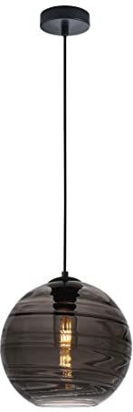Fischer & Honsel | Pendelleuchte, Opie | schwarz matt| Kabel schwarz | Glas| rauchfarben grau| D: 25,00 cm | Ausladung Decke: 140,00 cm| 1x E27 max. 60 Watt | 60664