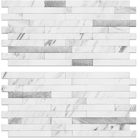 AULIGET 20 fogli di piastrelle adesive in finta pietra, effetto marmo bianco, piastrelle da parete in PVC da attaccare sul paraschizzi, per cucina