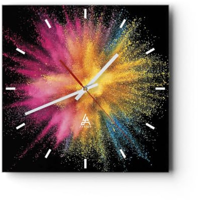 ARTTOR Moderne Wanduhr 40x40cm Quadrat Glasuhr Abstrakt - 4529 | Bunt Staub Explosion Glas Analog Wanduhr Lautlos Wanddekoration Wohnzimmer Büro Küche Wanddeko Küchenuhr Geräuschlos ARTTOR