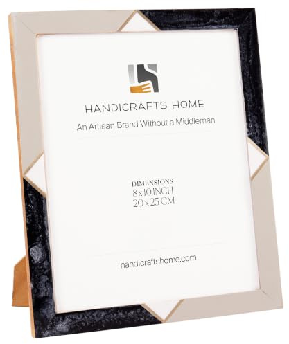 Handicrafts Home Handmade Resin Inlay & Brass Grey White Picture Frame, 8x10