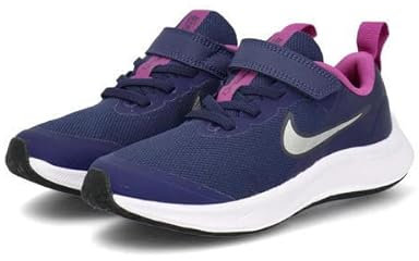 Nike Scarpe da tennis unisex per bambini, 36 EU, Midnight Navy/Mtlc Silver/Viola, 12 Little Kid