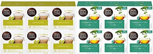 Nescafé Dolce Gusto Cappuccino - Café Gourmand - 96 Capsules (Pack de 6 boîtes x 16) & Marrakech Tea - Thé - 96 Capsules (Pack de 6 boîtes x 16)