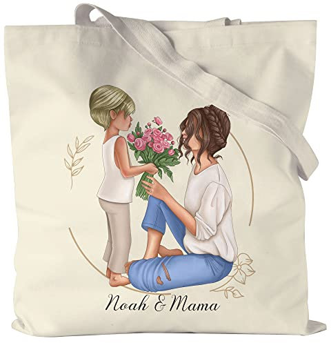 Kiddle-Design Mutter Sohn Jutebeutel Personalisiert Muttertagsgeschenk Beste Mama der Welt Tragetasche Einkaufstasche Tragetasche