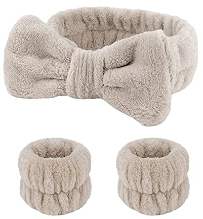 ccHuDE 3 Pcs Face Wash Headband Wristband Set Soft Spa Headband Wrist Towels Makeup Skincare Headbands Wrist Bands Coffee