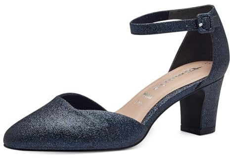 Tamaris Damen Pumps mit Riemchen Vegan Blockabsatz; NAVY GLAM/blau; 38