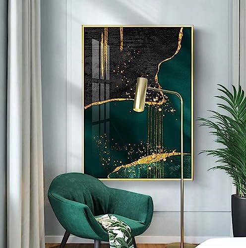 HEHGVCF Abstrakte Marmor Leinwand Wandbilder Abstrakte Goldene Linie auf Leinwand Bild Gold Grün Wandkunst Wohnzimmer Flur Malerei Zimmer Deko Leinwandbilder Ungerahmt (a,60 x90cm)