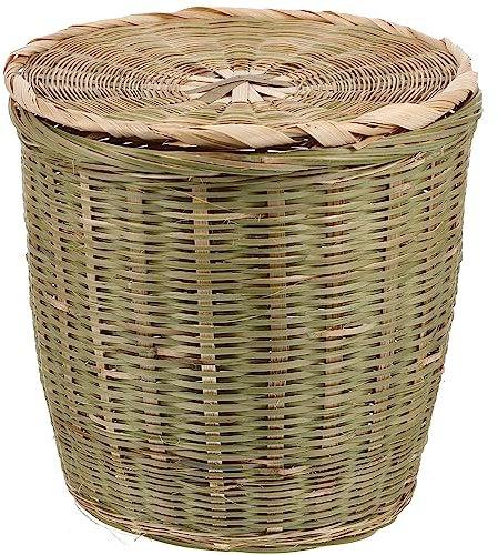 Operitacx Cesto De Basura Redondo De Ratán Con Tapa Cesto De Basura Tejido Cesto De Basura De Mimbre Cesto De Basura Cesto De Almacenamiento Natural Macetas De Mimbre Cesto De Lavandería