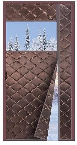 Magnetic Thermal Insulated Door Curtain, Side Opening Magnetic Screen Door, Upgrade Thermal Door Cover Prevent Heat Loss Wind, Cold and Noise Proof, 90 x 200cm, Brown