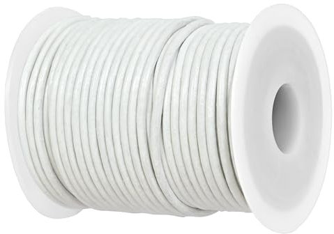 GENIQUE Real/Genuine Round Leather String Cord for Necklace, Bracelets, Jewellery, Braiding (2mm, White)
