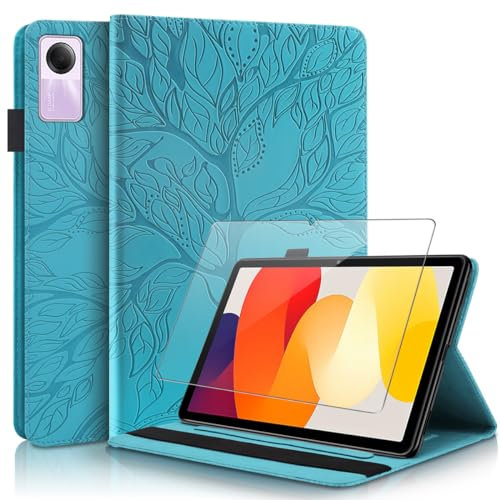 Ysjisy Hülle Kompatibel mit Xiaomi Redmi Pad SE 11'', Blau PU Leder Flip Brieftasche Schutzhülle mit EIN Gehärtetes Glas Schutzfolie Displayschutzfolie für Xiaomi Redmi Pad SE 11''